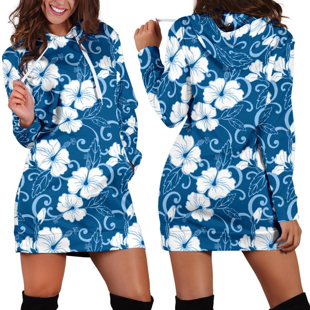 Hibiscus Pattern Print Design HB03 Women Hoodie Dress