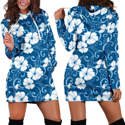 Hibiscus Pattern Print Design HB03 Women Hoodie Dress
