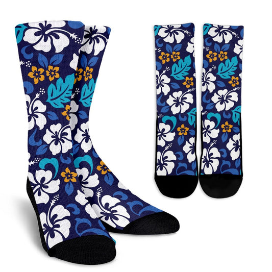 Hibiscus Pattern Print Design HB030 Crew Socks-JORJUNE.COM