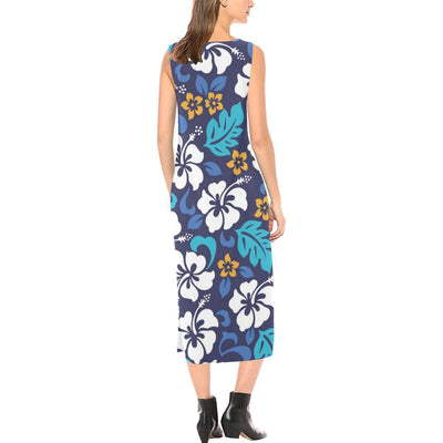 Hibiscus Pattern Print Design HB030 Sleeveless Open Fork Long Dress