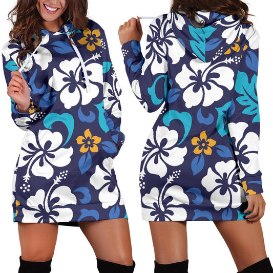 Hibiscus Pattern Print Design HB030 Women Hoodie Dress