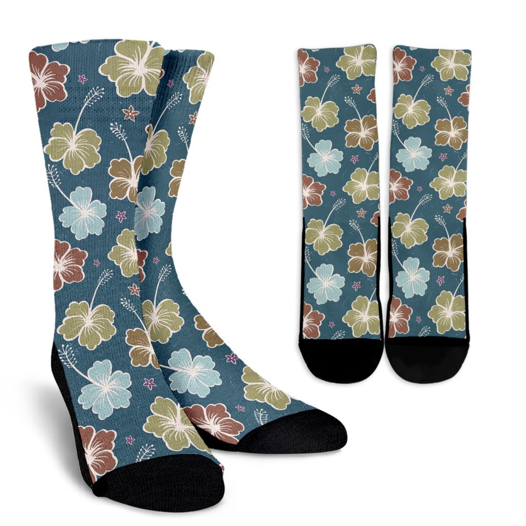 Hibiscus Pattern Print Design HB033 Crew Socks-JORJUNE.COM