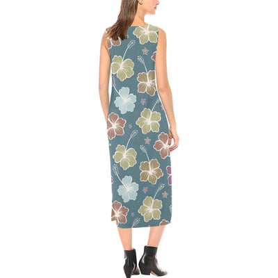 Hibiscus Pattern Print Design HB033 Sleeveless Open Fork Long Dress