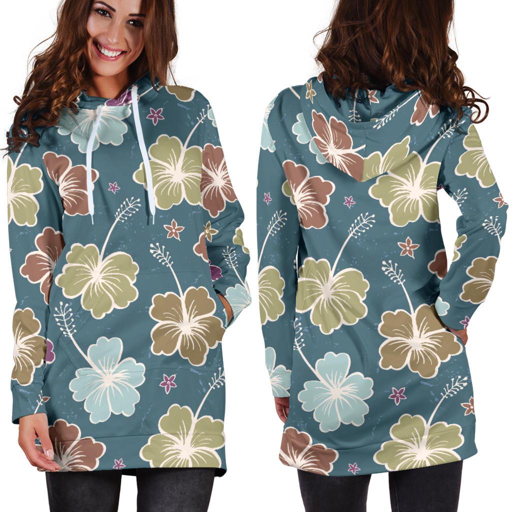 Hibiscus Pattern Print Design HB033 Women Hoodie Dress