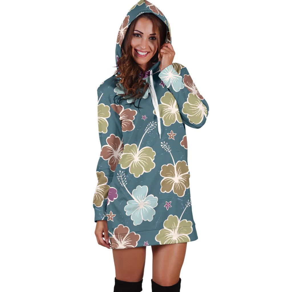 Hibiscus Pattern Print Design HB033 Women Hoodie Dress