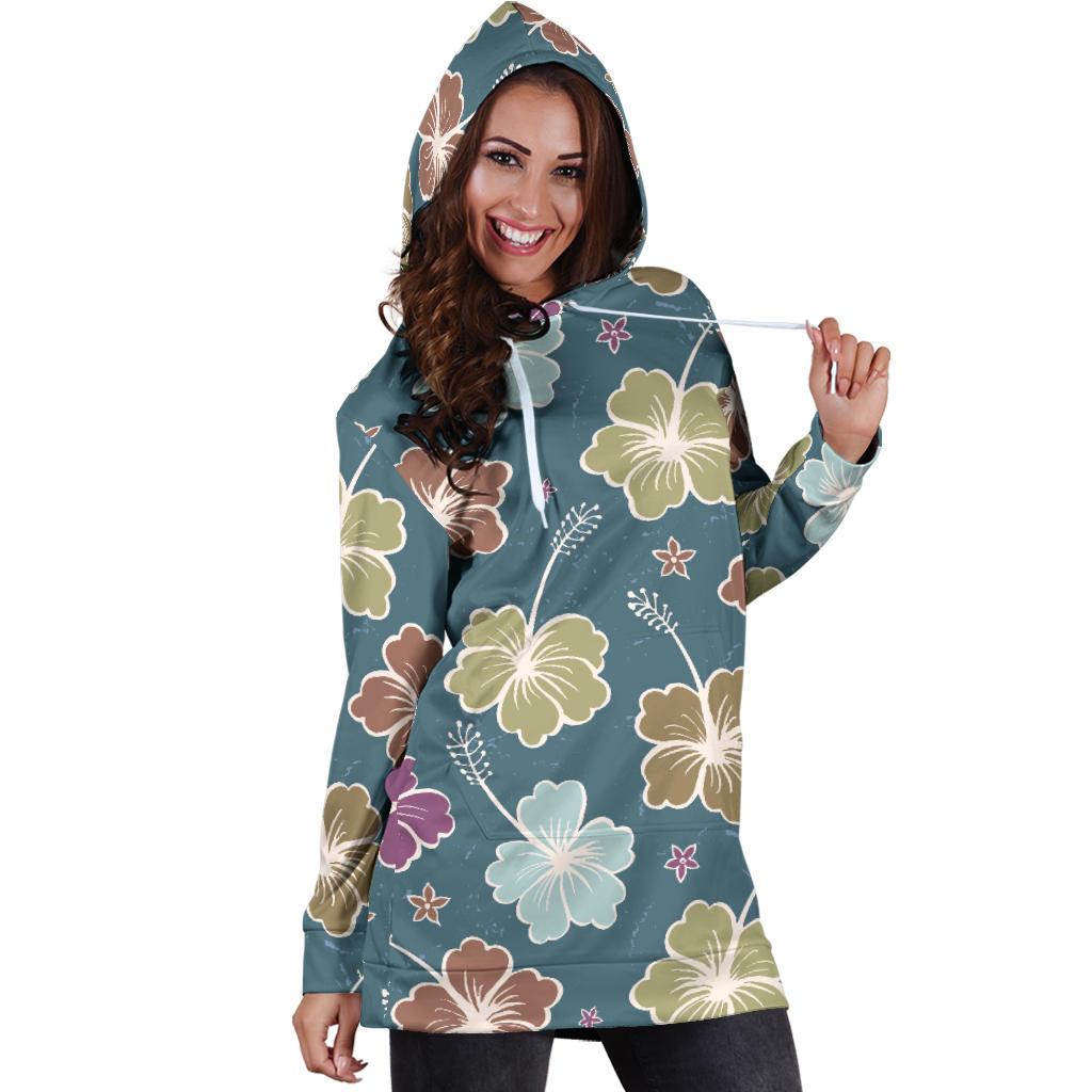 Hibiscus Pattern Print Design HB033 Women Hoodie Dress