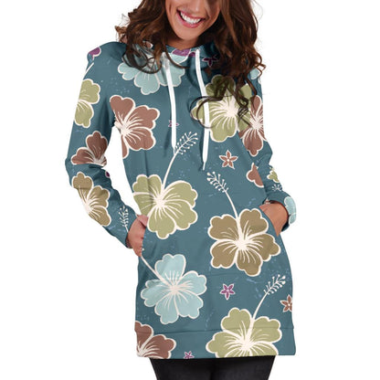 Hibiscus Pattern Print Design HB033 Women Hoodie Dress