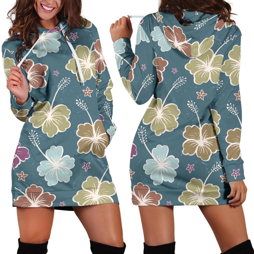 Hibiscus Pattern Print Design HB033 Women Hoodie Dress