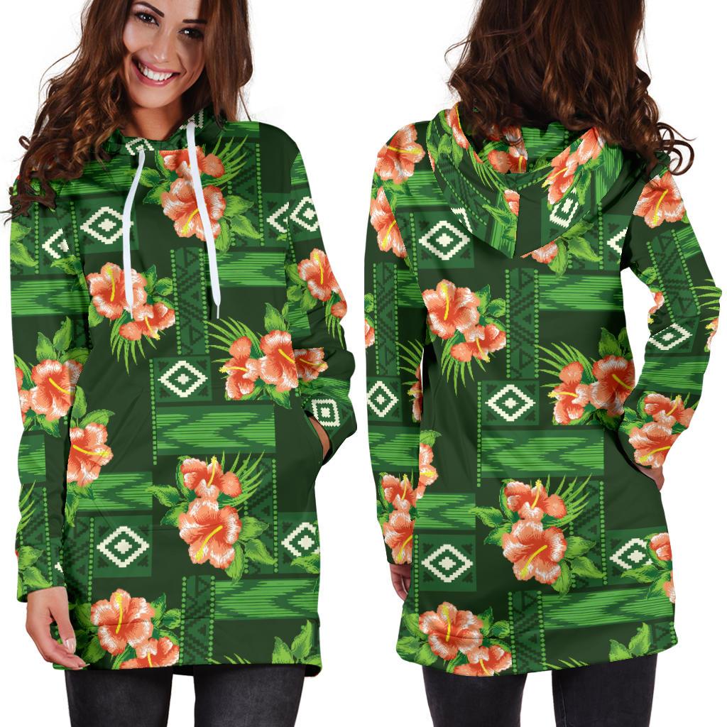 Hibiscus Pattern Print Design HB05 Women Hoodie Dress