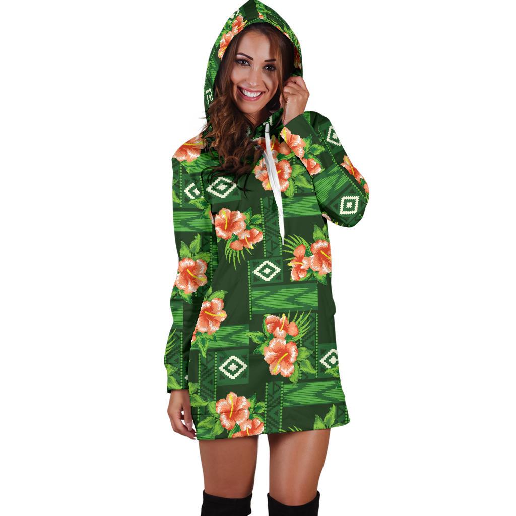Hibiscus Pattern Print Design HB05 Women Hoodie Dress