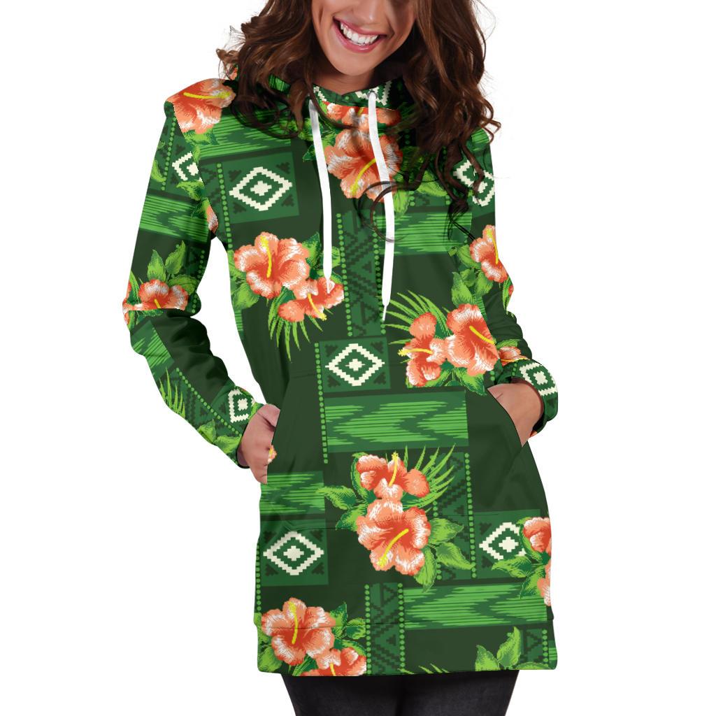 Hibiscus Pattern Print Design HB05 Women Hoodie Dress