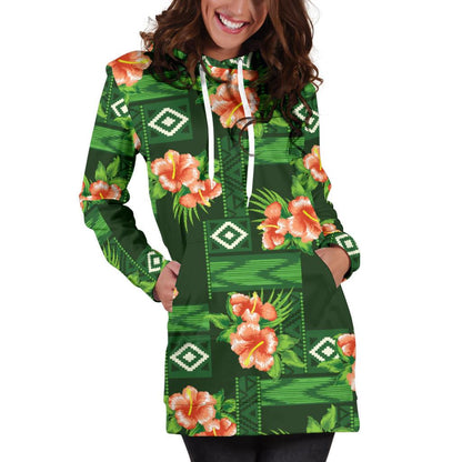 Hibiscus Pattern Print Design HB05 Women Hoodie Dress