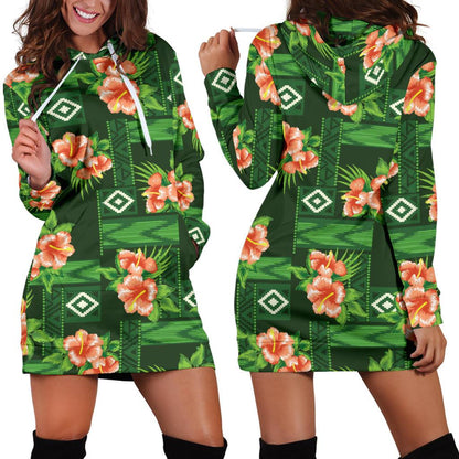 Hibiscus Pattern Print Design HB05 Women Hoodie Dress