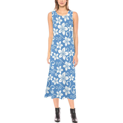 Hibiscus Pattern Print Design HB09 Sleeveless Open Fork Long Dress
