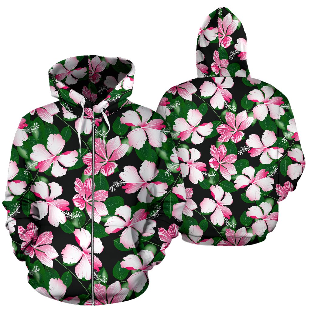 Hibiscus Pink Flower Hawaiian Print All Over Zip Up Hoodie