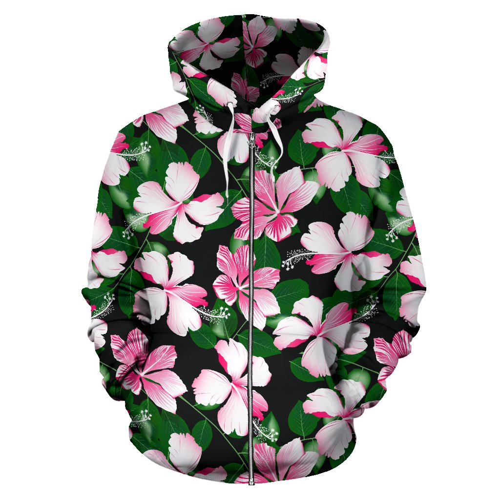 Hibiscus Pink Flower Hawaiian Print All Over Zip Up Hoodie