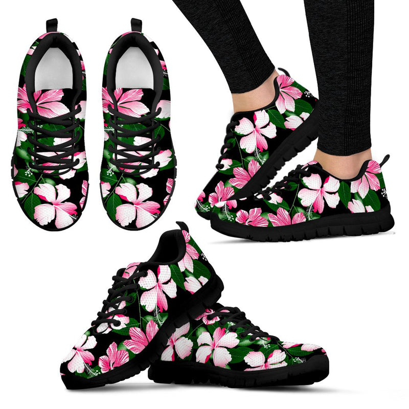 Hibiscus Pink Flower Hawaiian Print Women Sneakers Shoes