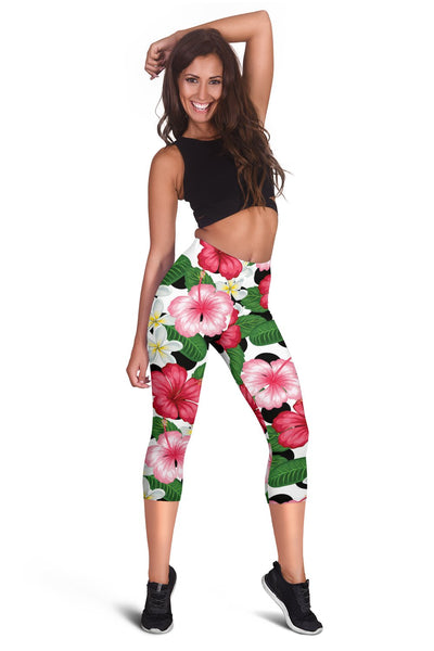 Hibiscus Plumeria Hawaiian Flower Women Capris