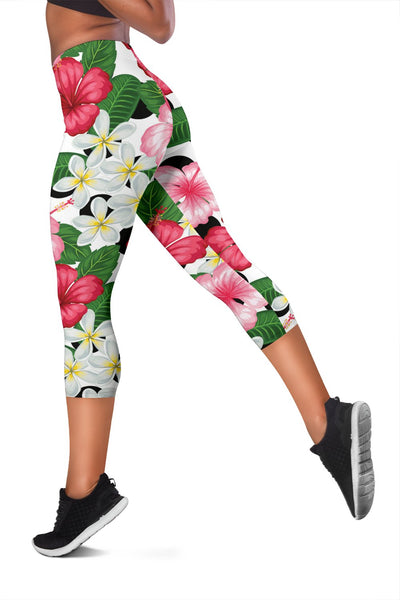 Hibiscus Plumeria Hawaiian Flower Women Capris