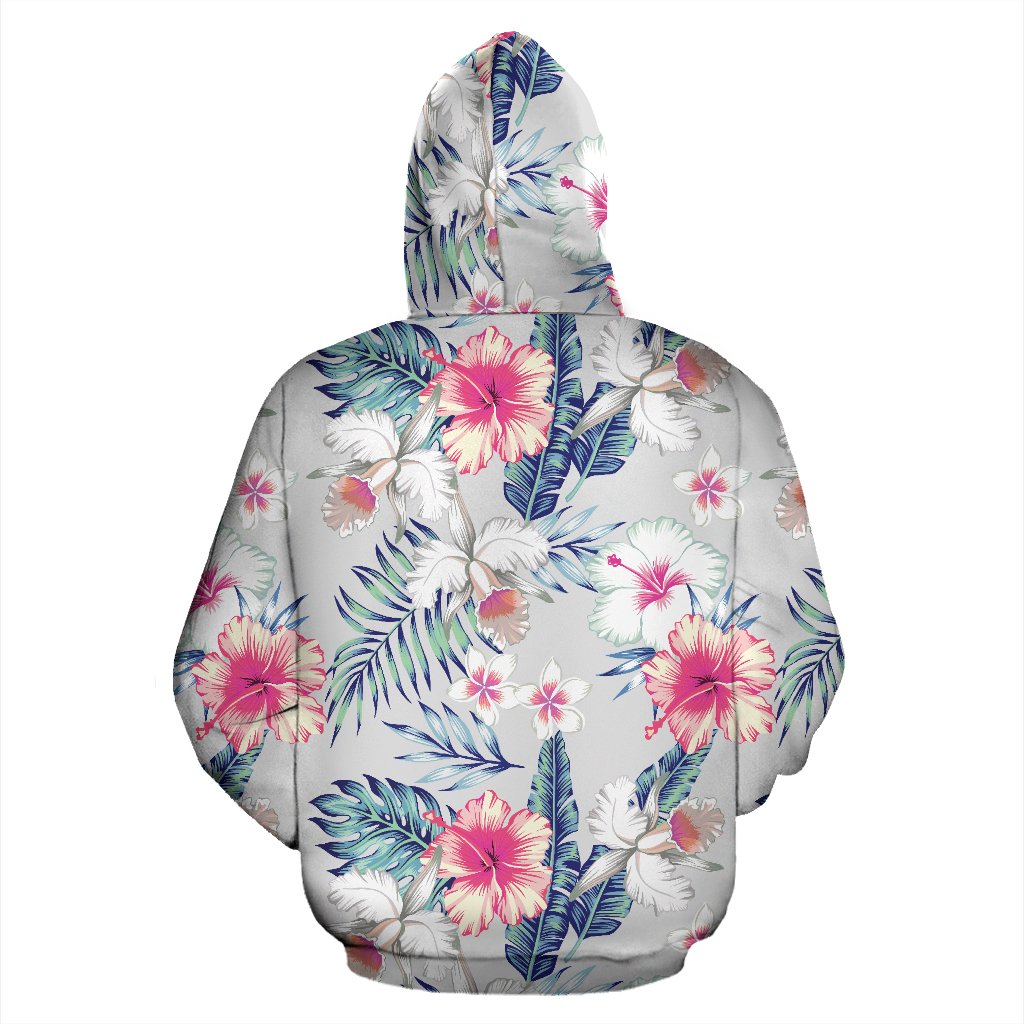 Hibiscus Print All Over Zip Up Hoodie