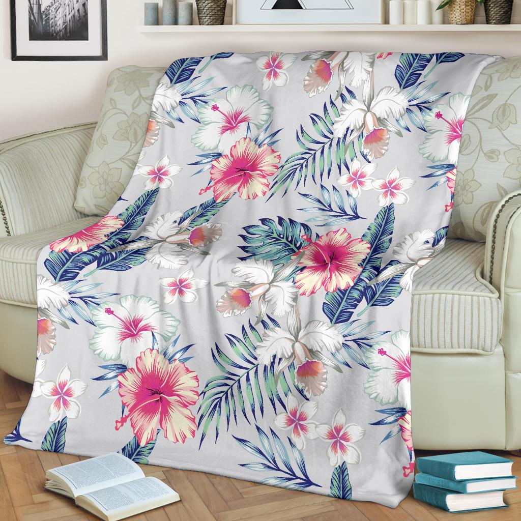 Hibiscus Print Fleece Blanket