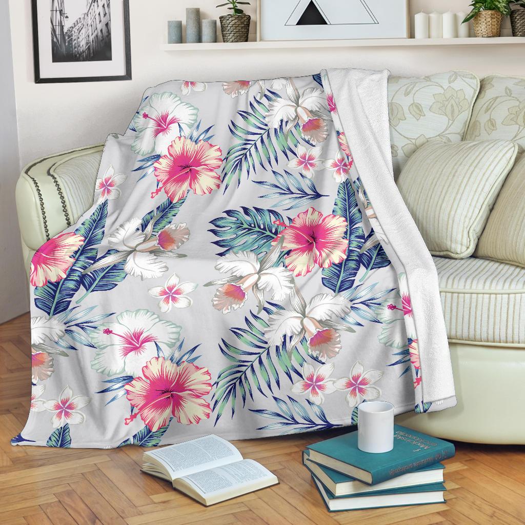 Hibiscus Print Fleece Blanket