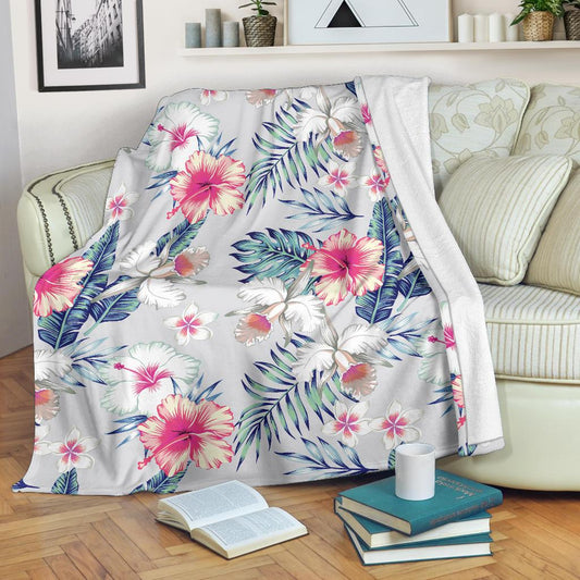 Hibiscus Print Fleece Blanket