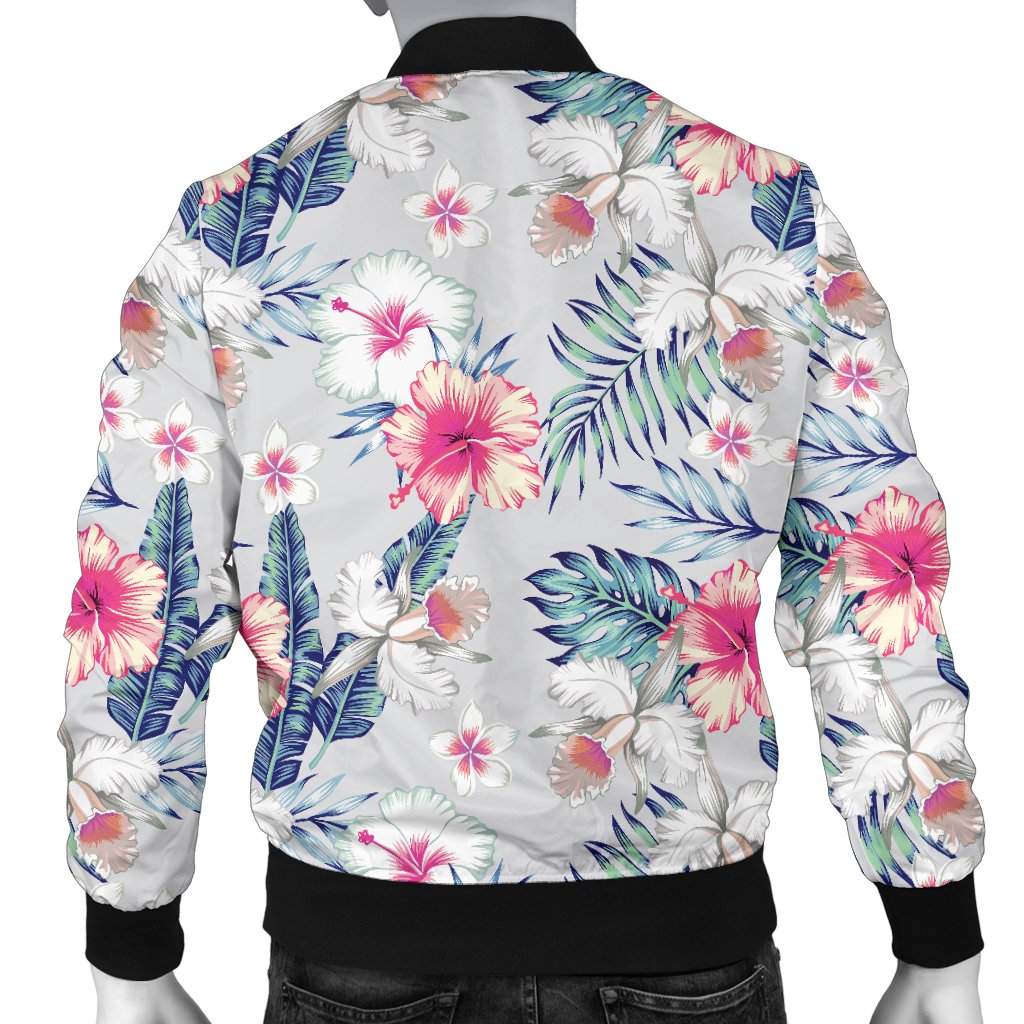 Hibiscus Print Men Casual Bomber Jacket