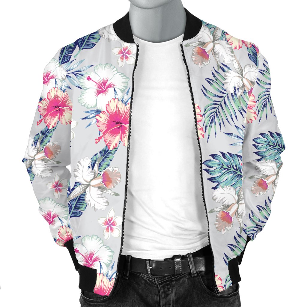 Hibiscus Print Men Casual Bomber Jacket