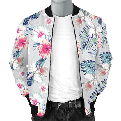Hibiscus Print Men Casual Bomber Jacket
