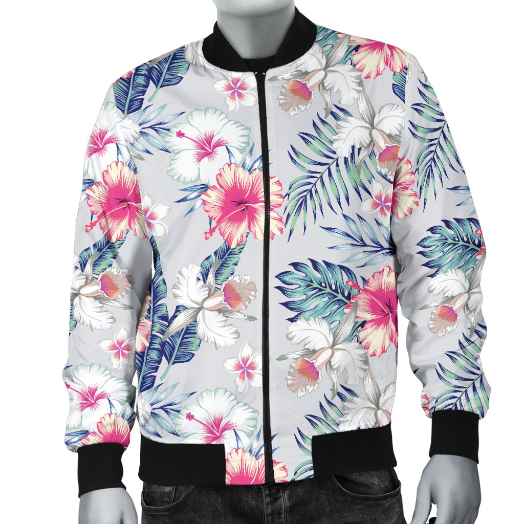 Hibiscus Print Men Casual Bomber Jacket