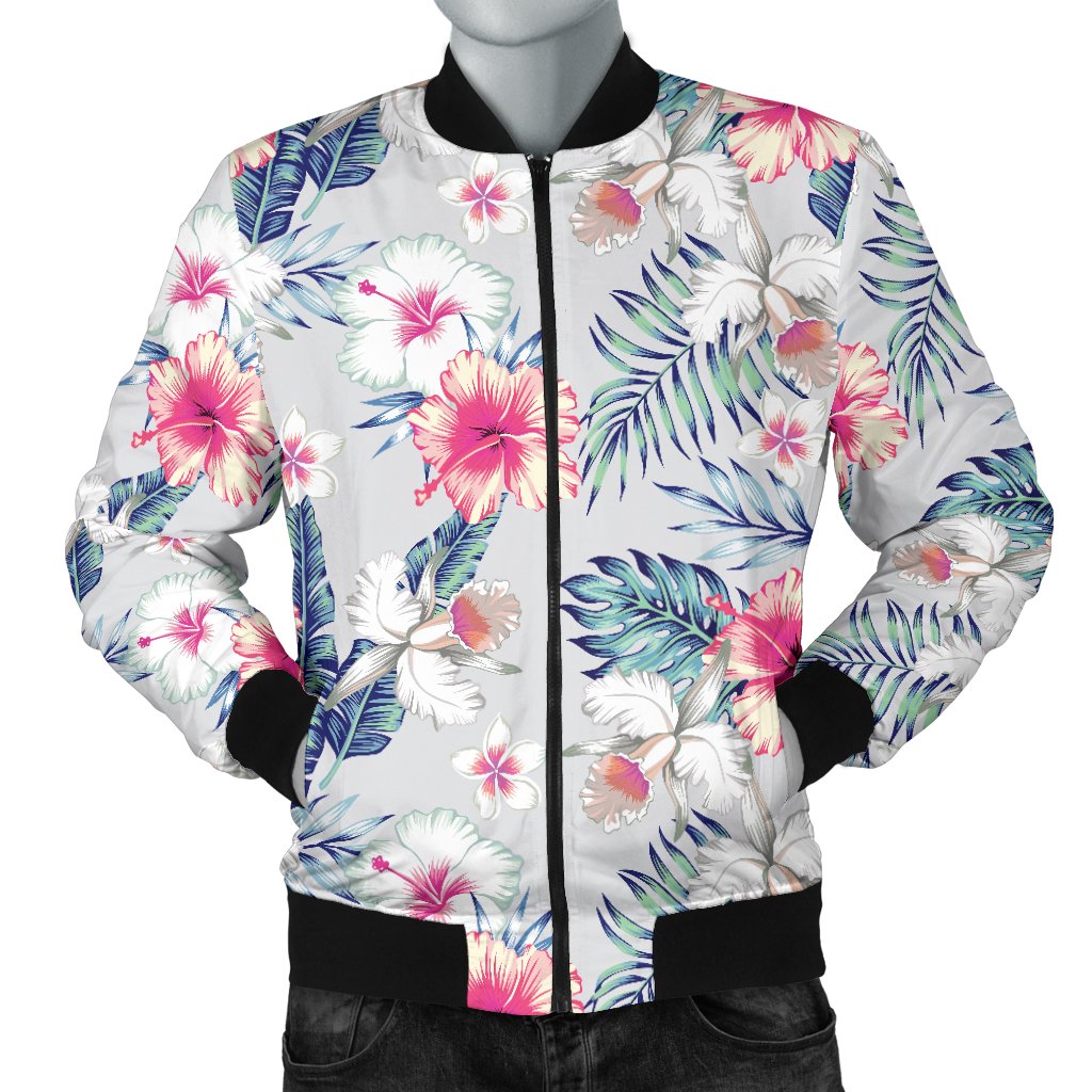 Hibiscus Print Men Casual Bomber Jacket