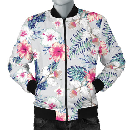 Hibiscus Print Men Casual Bomber Jacket