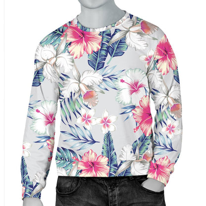 Hibiscus Print Men Crewneck Sweatshirt