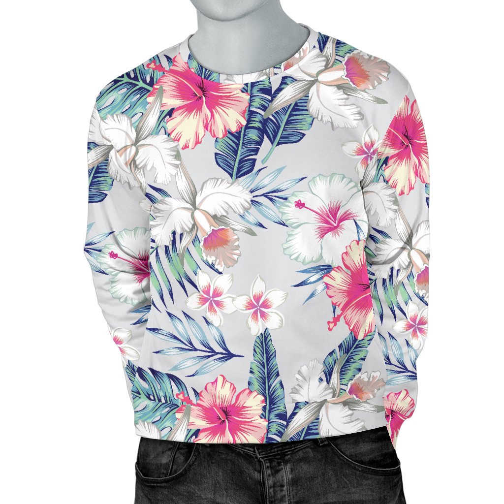 Hibiscus Print Men Crewneck Sweatshirt