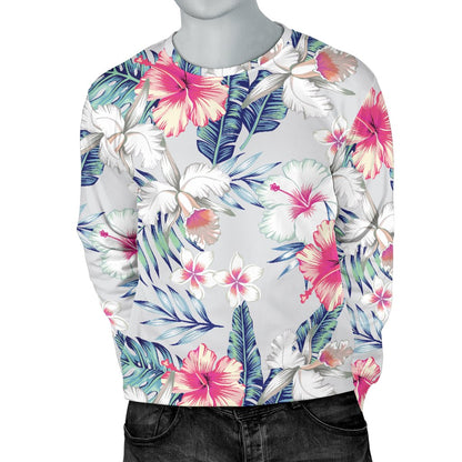 Hibiscus Print Men Crewneck Sweatshirt
