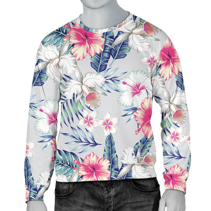 Hibiscus Print Men Crewneck Sweatshirt