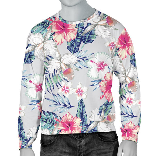 Hibiscus Print Men Crewneck Sweatshirt