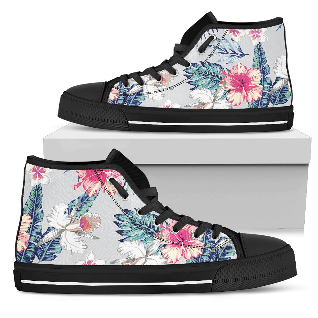 Hibiscus Print Men High Top Shoes