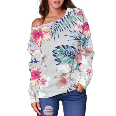 Hibiscus Print Off Shoulder Sweatshirt