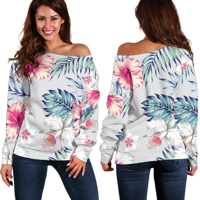 Hibiscus Print Off Shoulder Sweatshirt