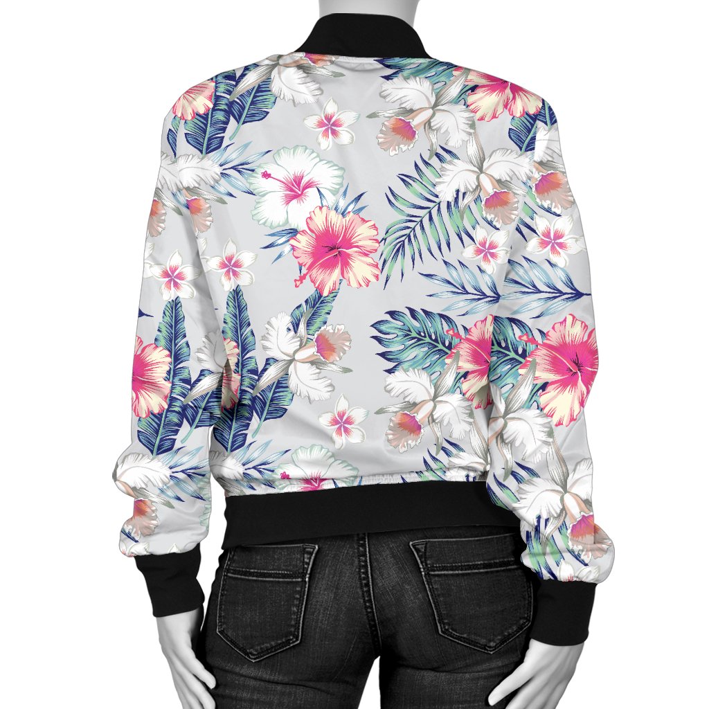 Hibiscus Print Women Casual Bomber Jacket