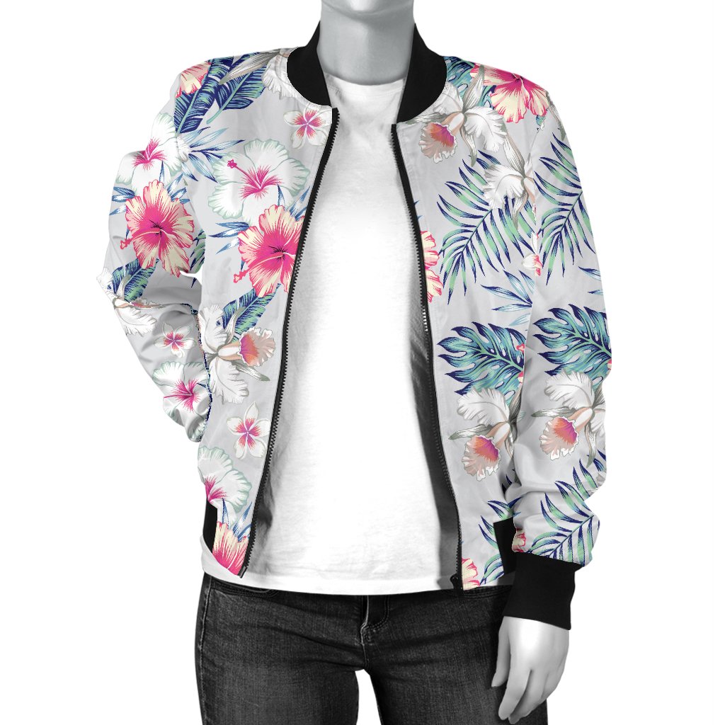Hibiscus Print Women Casual Bomber Jacket