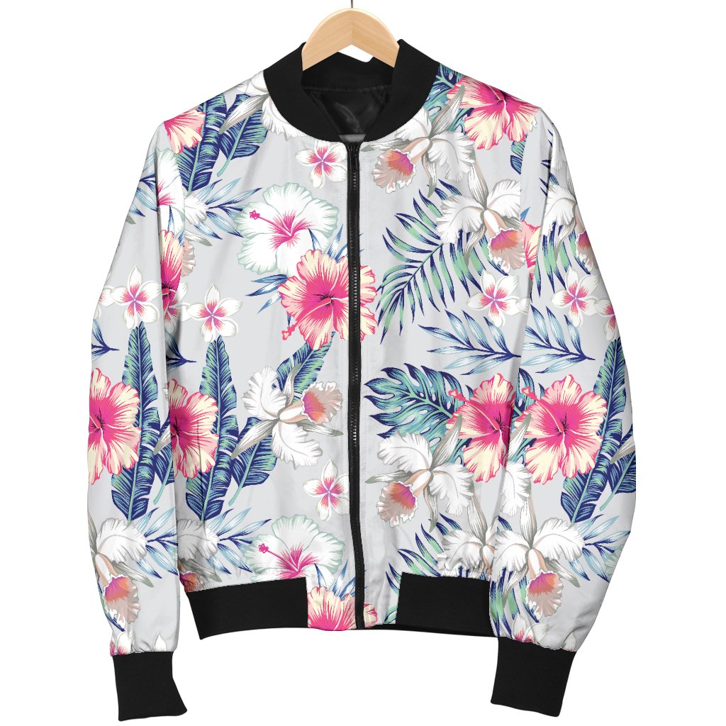 Hibiscus Print Women Casual Bomber Jacket