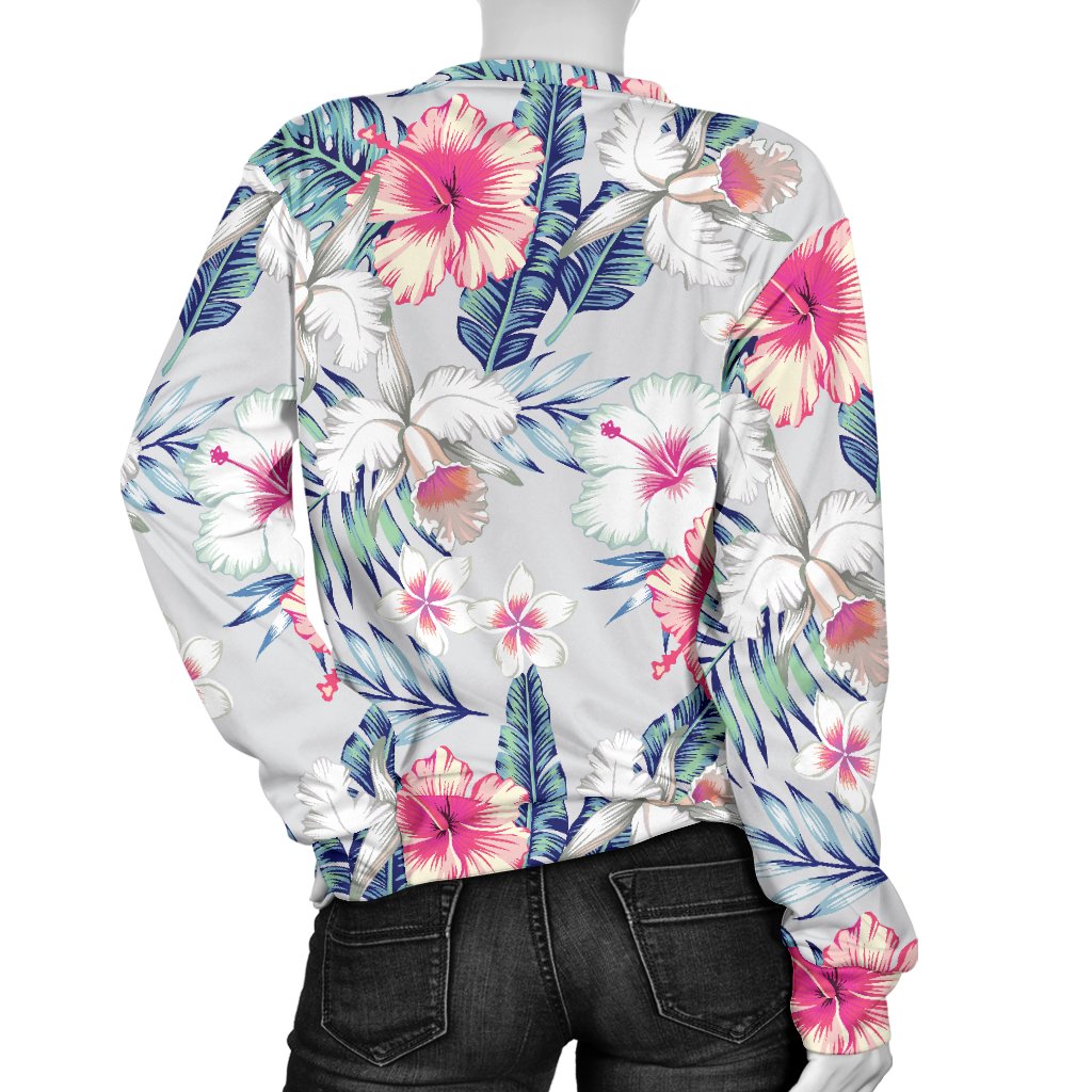 Hibiscus Print Women Crewneck Sweatshirt