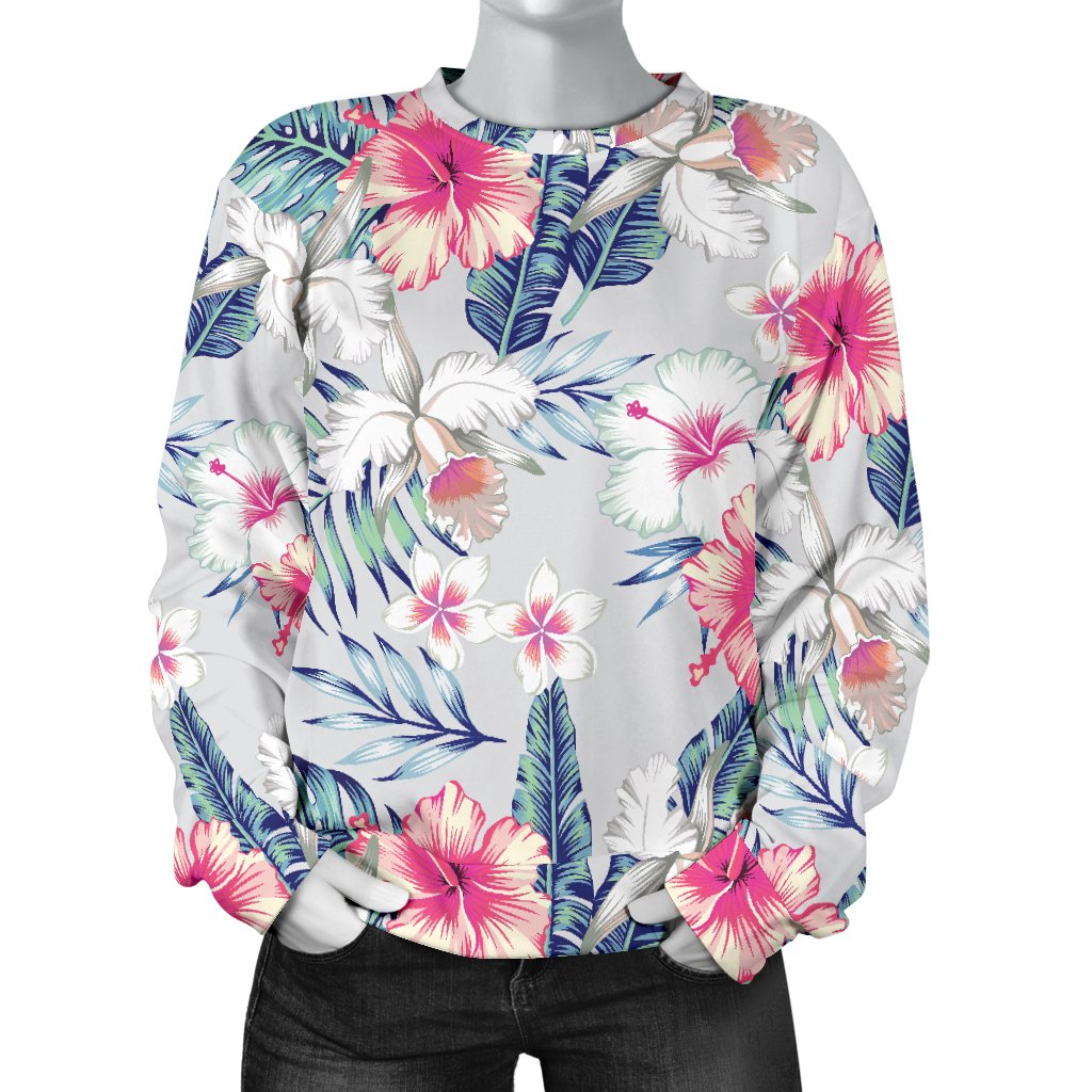 Hibiscus Print Women Crewneck Sweatshirt
