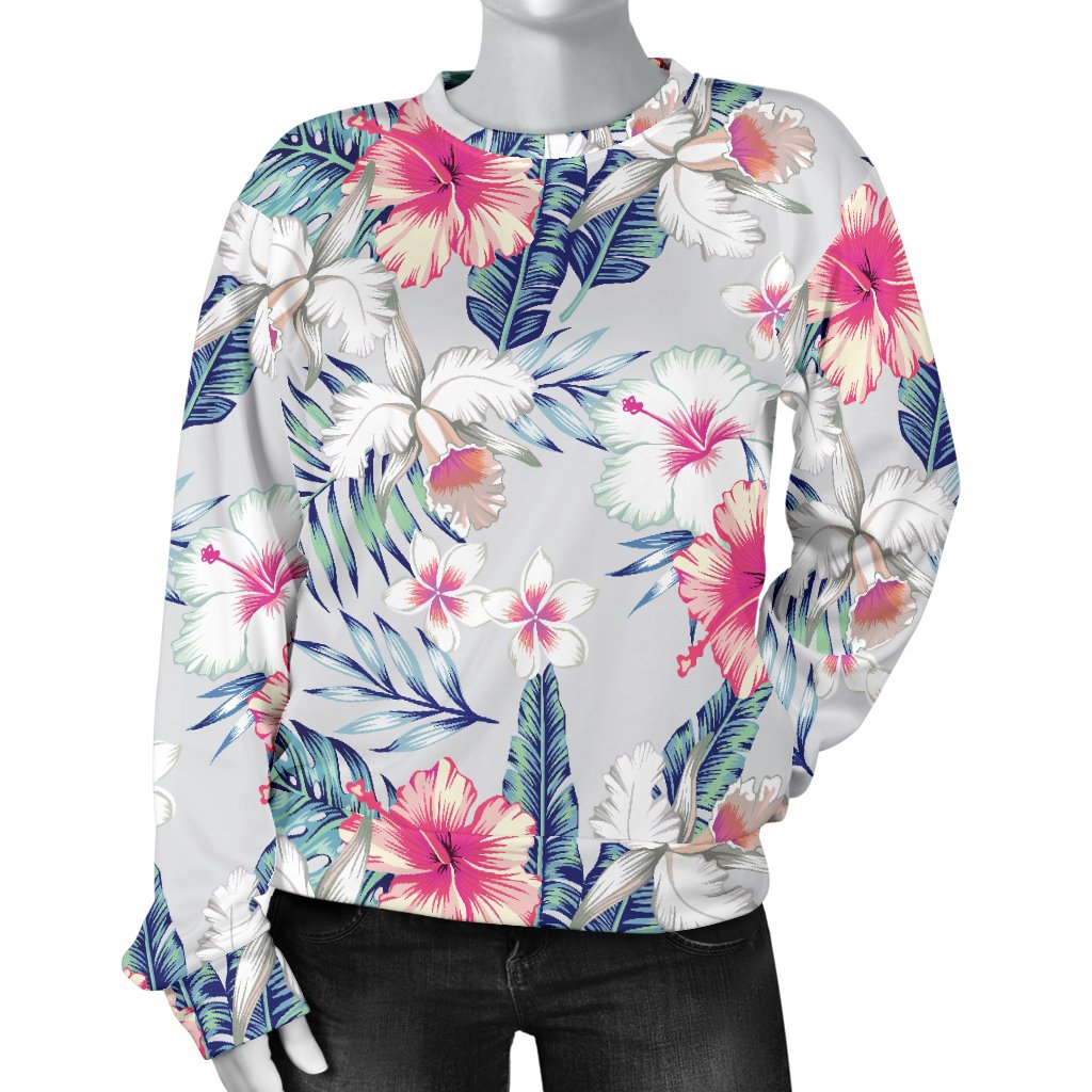 Hibiscus Print Women Crewneck Sweatshirt