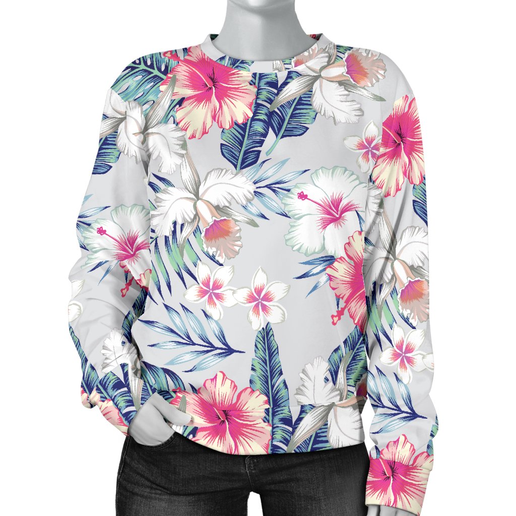 Hibiscus Print Women Crewneck Sweatshirt