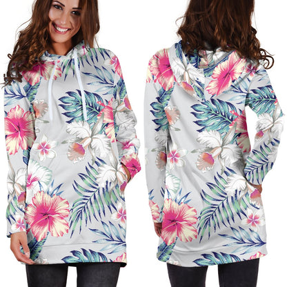 Hibiscus Print Women Hoodie Dress