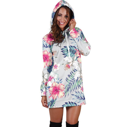 Hibiscus Print Women Hoodie Dress